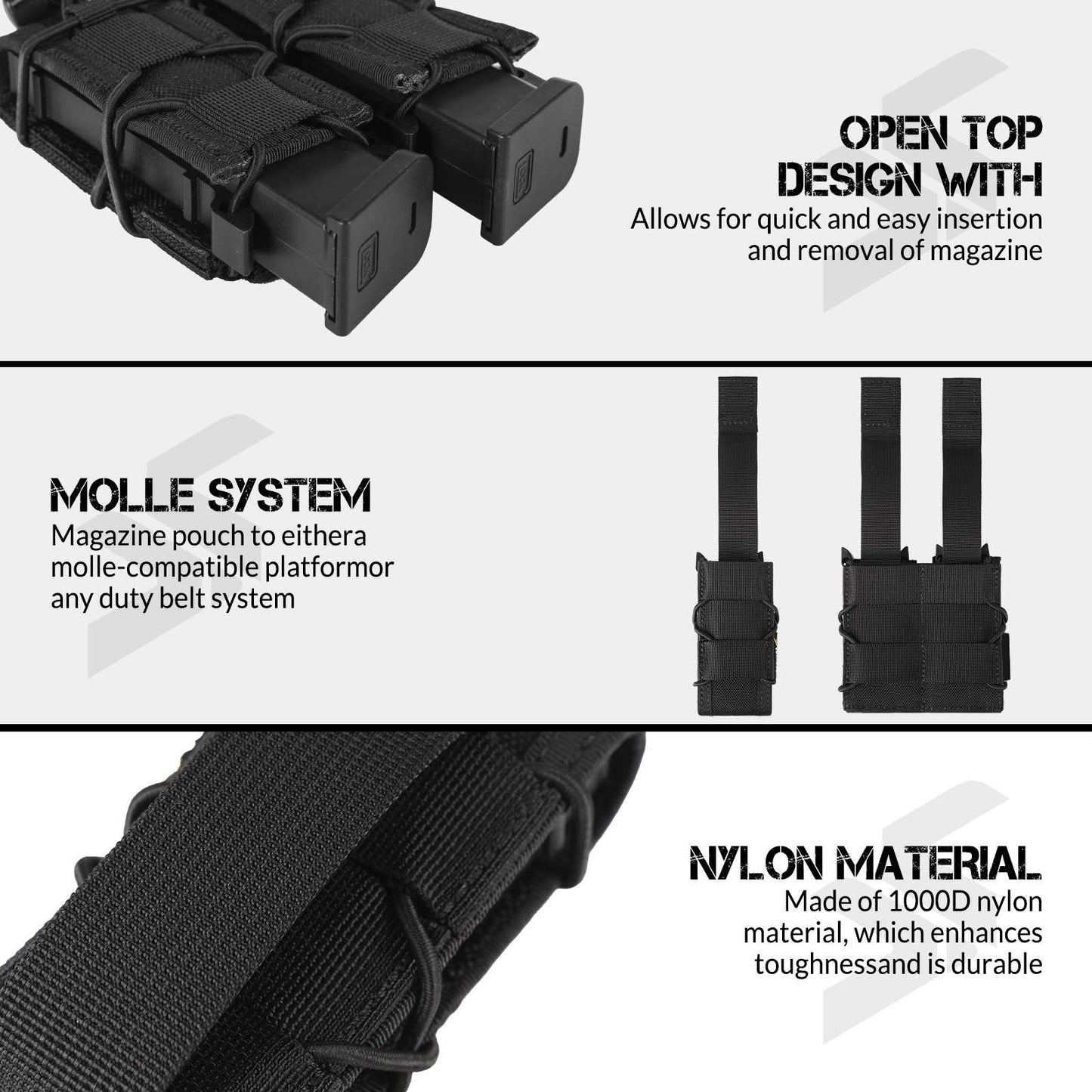 Votagoo Molle Mag Pouch 9mm/.40 Caliber Single/Dual Stack Adjustable Mag Pouch