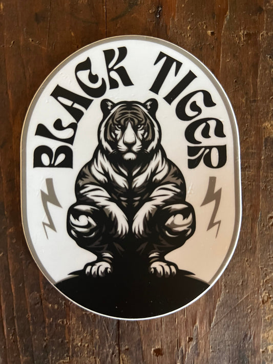 Black Tiger Oval White Sticker