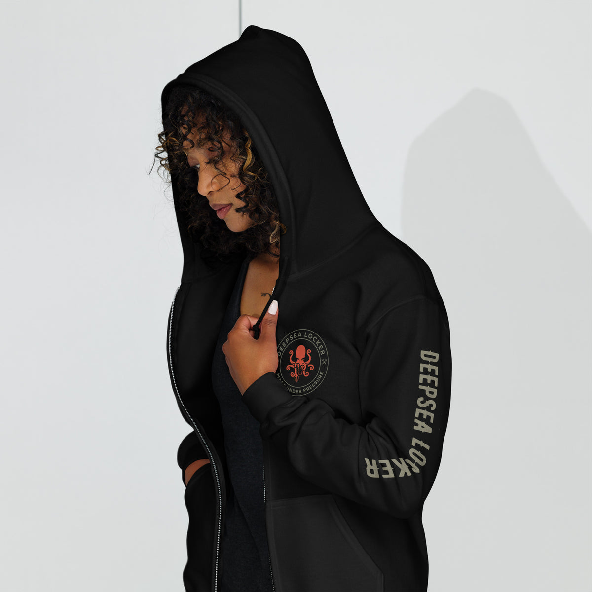 Sudadera unisex con capucha y cremallera de mezcla gruesa DEEPSEA Diver