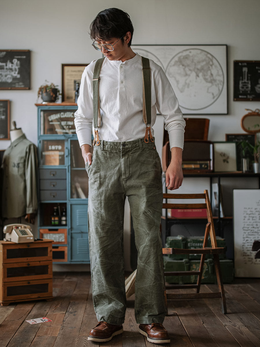 Vintage Canvas Pants with Suspenders