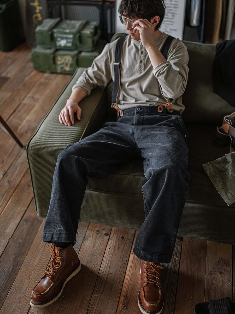 Vintage Canvas Pants with Suspenders