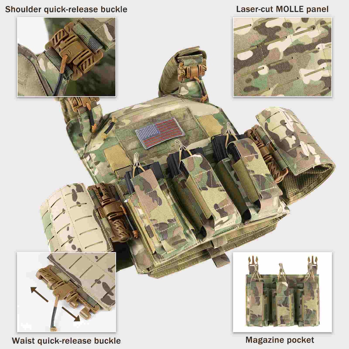 Votagoo 601 Laser Cut Molle Vest Adjustable Plate Carrier Tactical Military Vest
