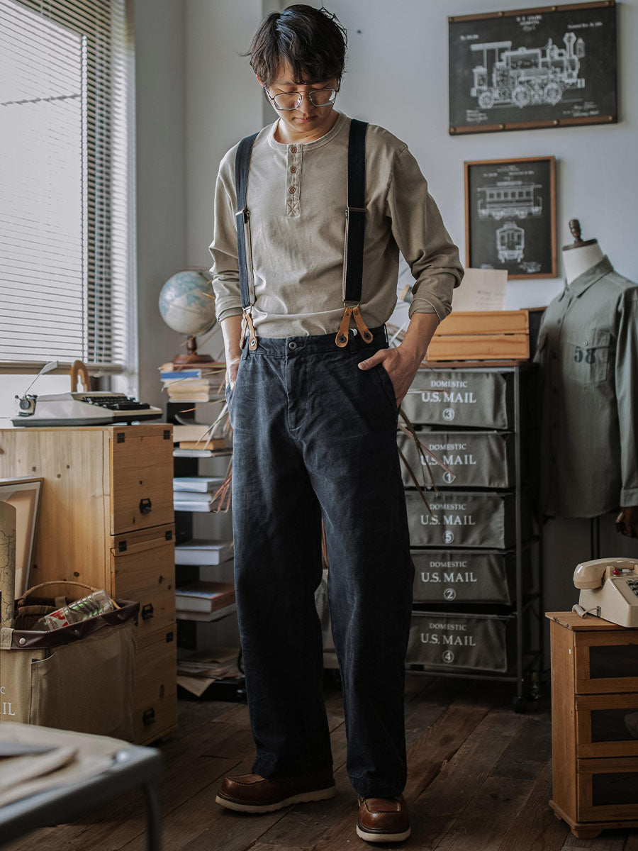Vintage Canvas Pants with Suspenders