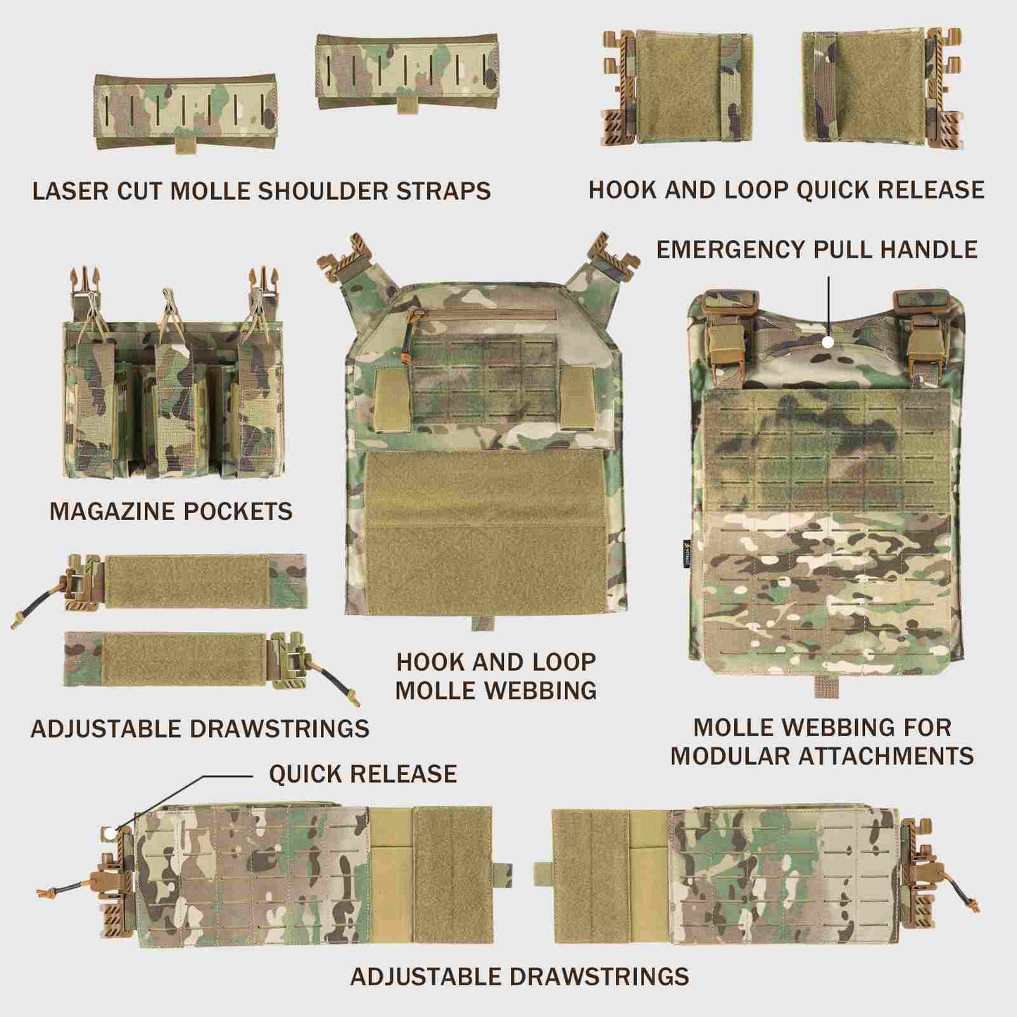 Votagoo 601 Laser Cut Molle Vest Adjustable Plate Carrier Tactical Military Vest