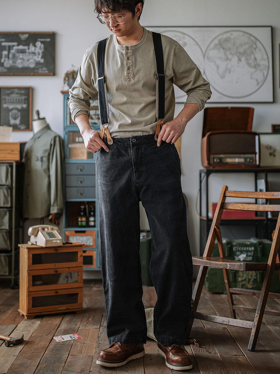 Vintage Canvas Pants with Suspenders