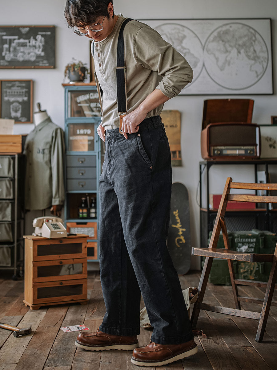 Vintage Canvas Pants with Suspenders