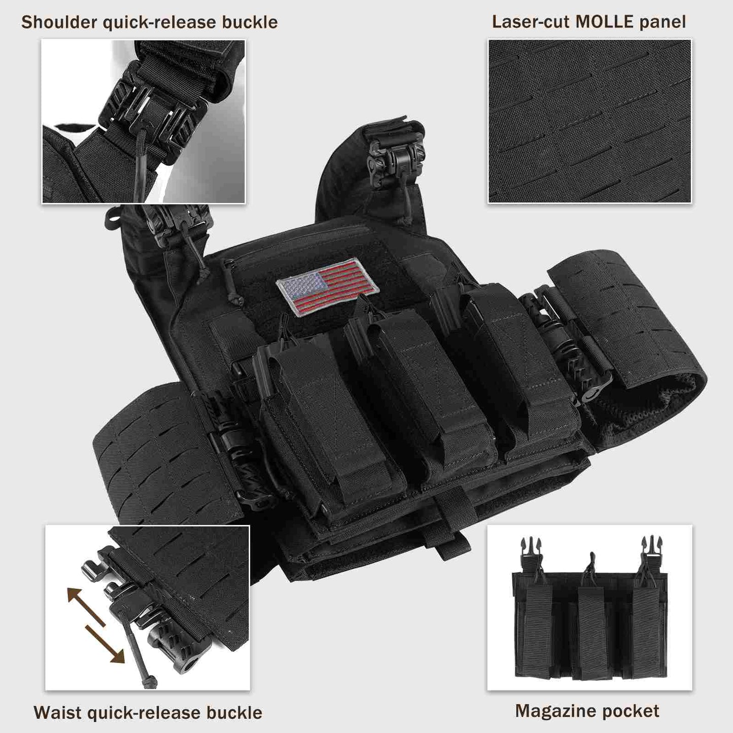 Votagoo 601 Laser Cut Molle Vest Adjustable Plate Carrier Tactical Military Vest