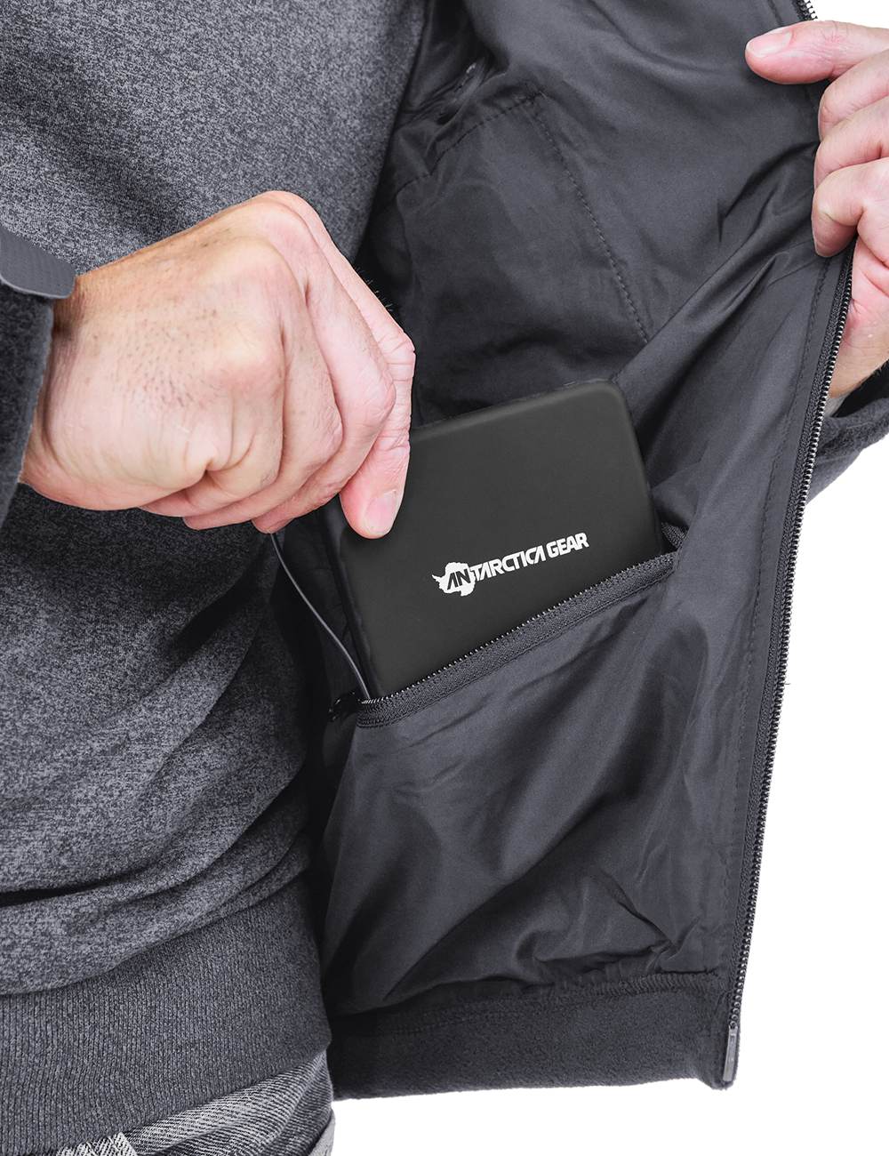 antarctica gear ANTARCTICA GEAR Fleece Heating Jacket, Fit Zip Hood Winter Jacket For Men Black / 2XL