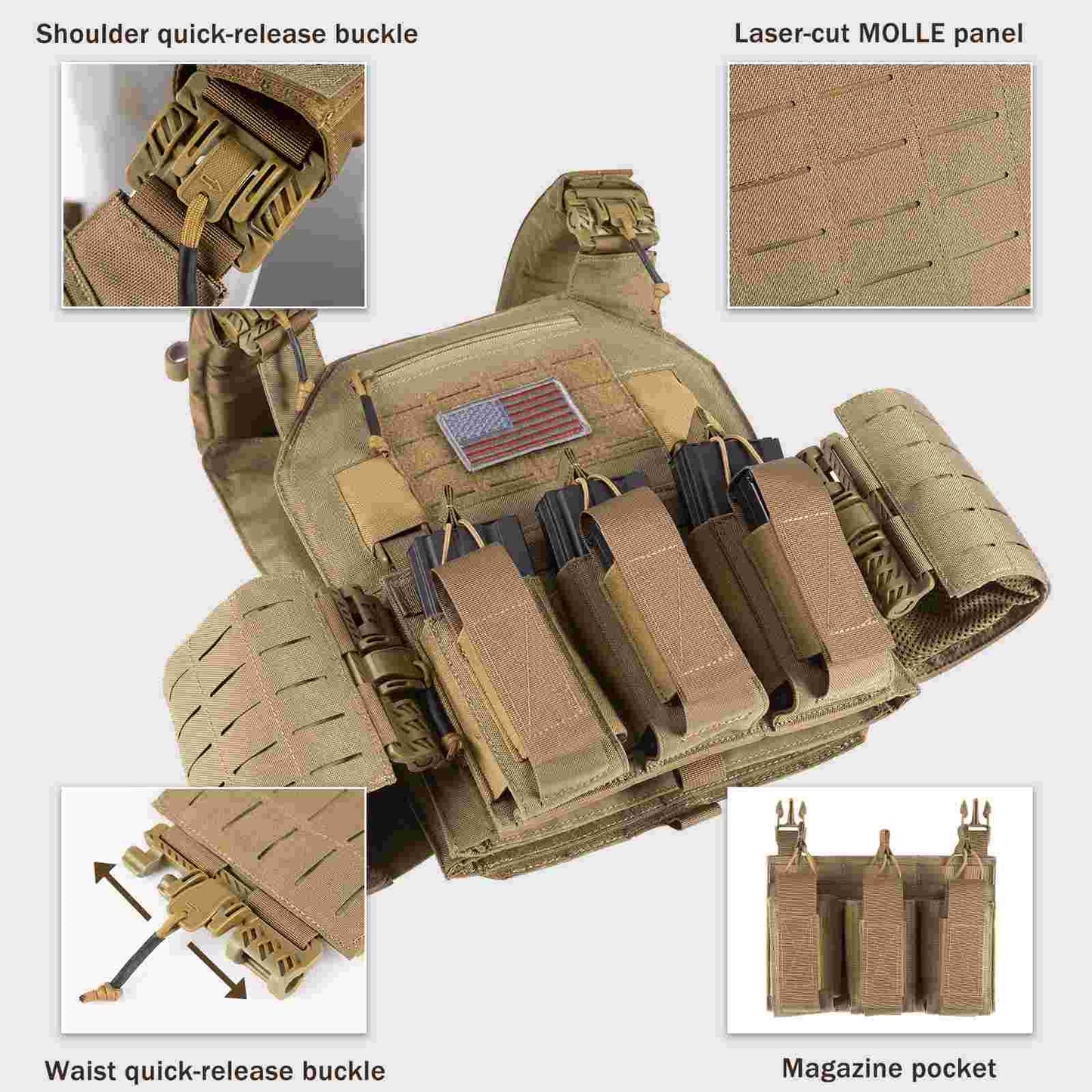 Votagoo 601 Laser Cut Molle Vest Adjustable Plate Carrier Tactical Military Vest