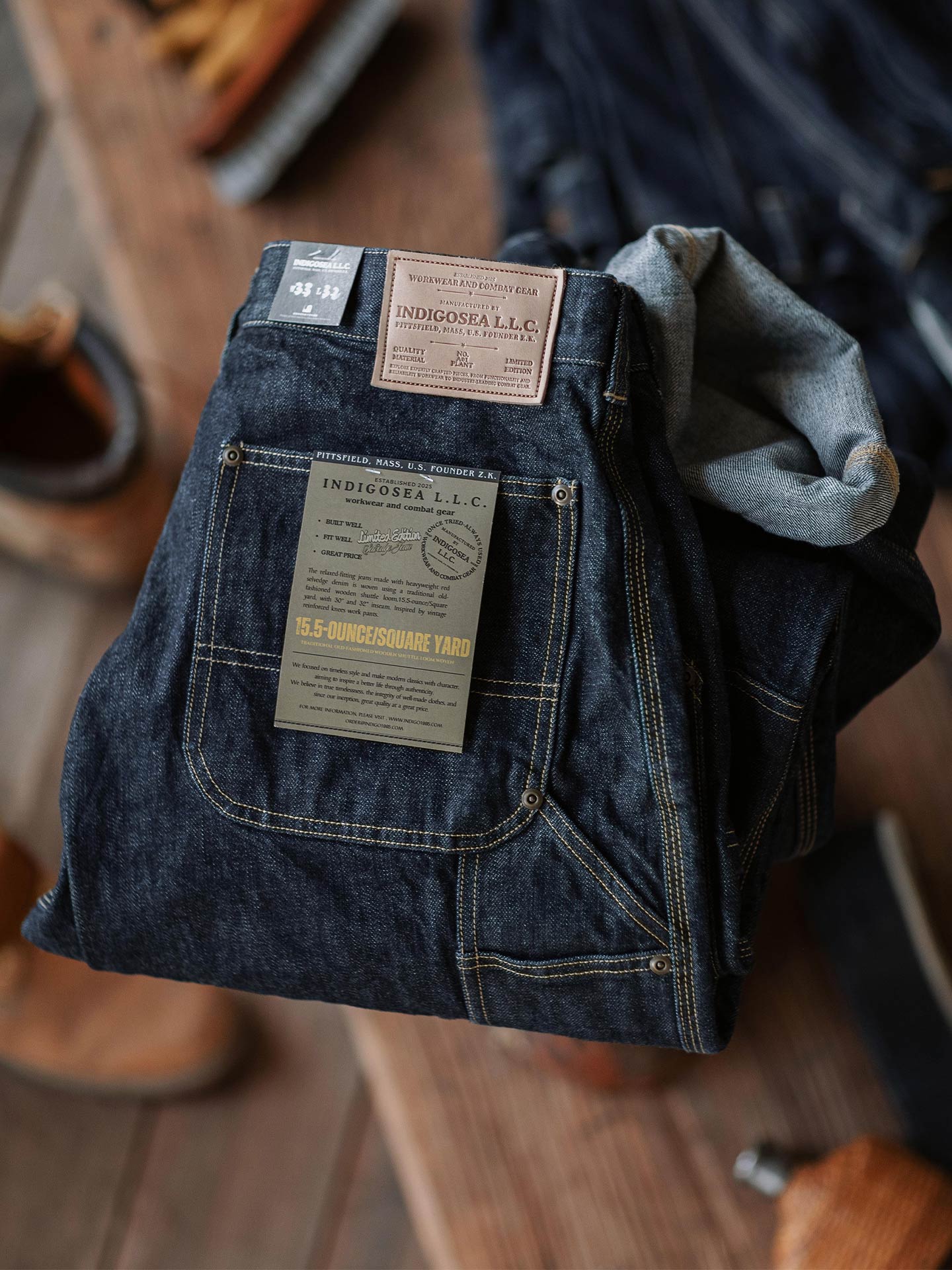 Relaxed Straight Double-Front Red Selvedge Raw Denim Dungaree indigo / W36 / L30
