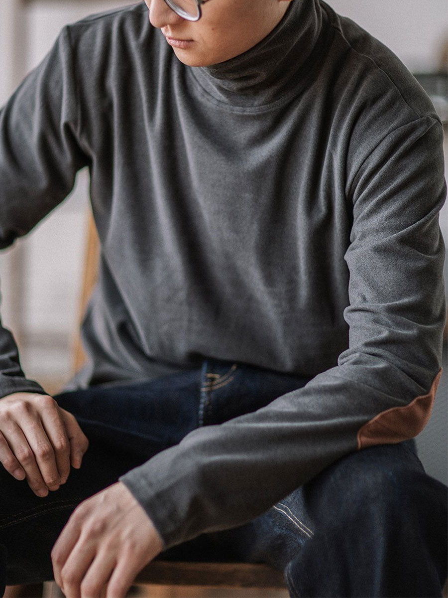 Classic Fit Suede-Patch Turtleneck