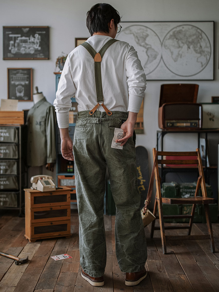 Vintage Canvas Pants with Suspenders