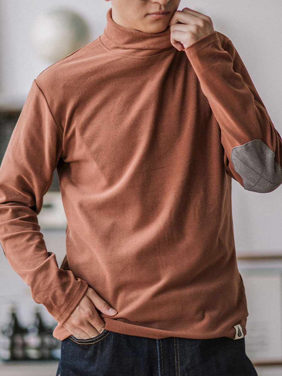 Classic Fit Suede-Patch Turtleneck