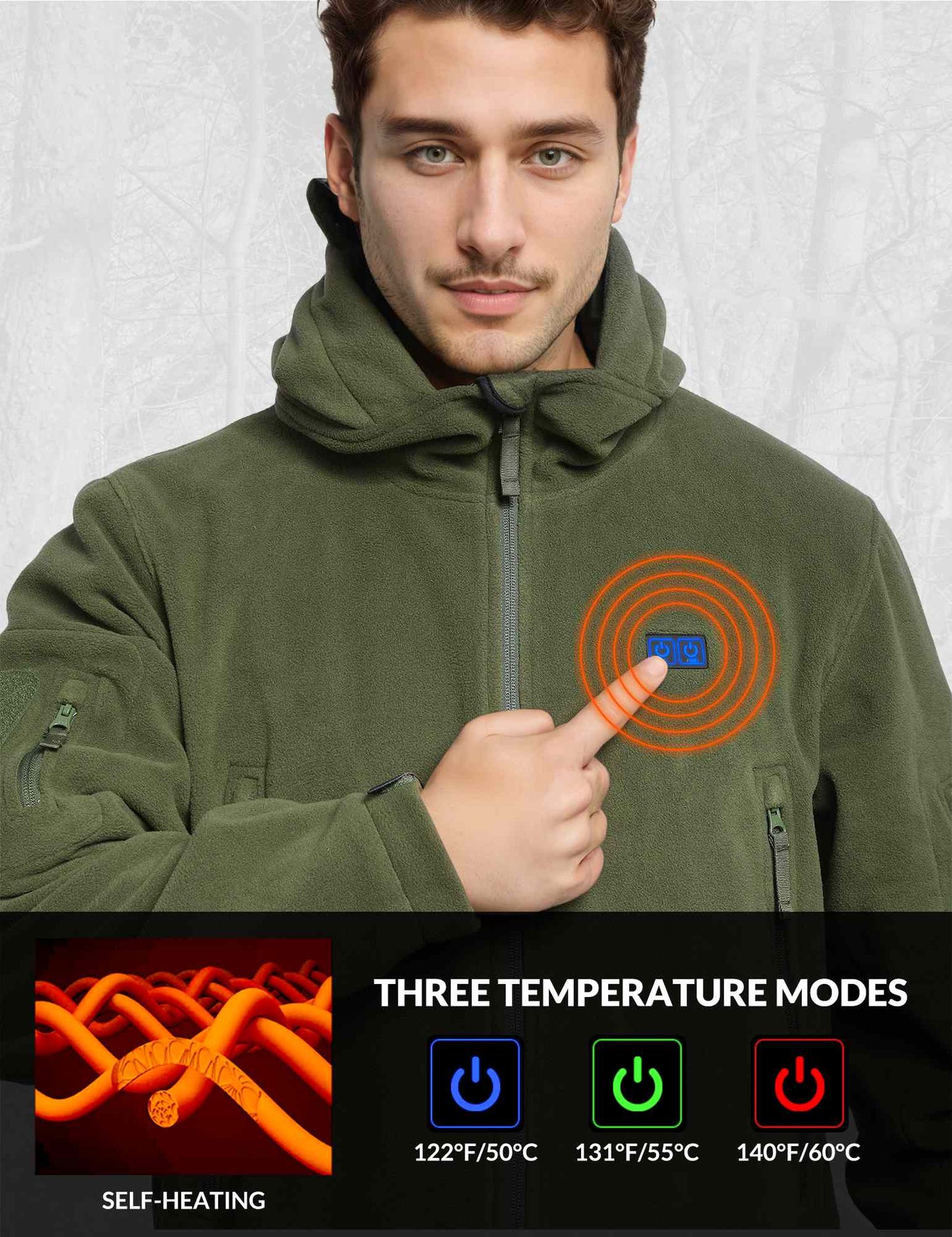 ANTARCTICA GEAR Fleece Heating Jacket, Fit Zip Hood Winter Jacket For Men