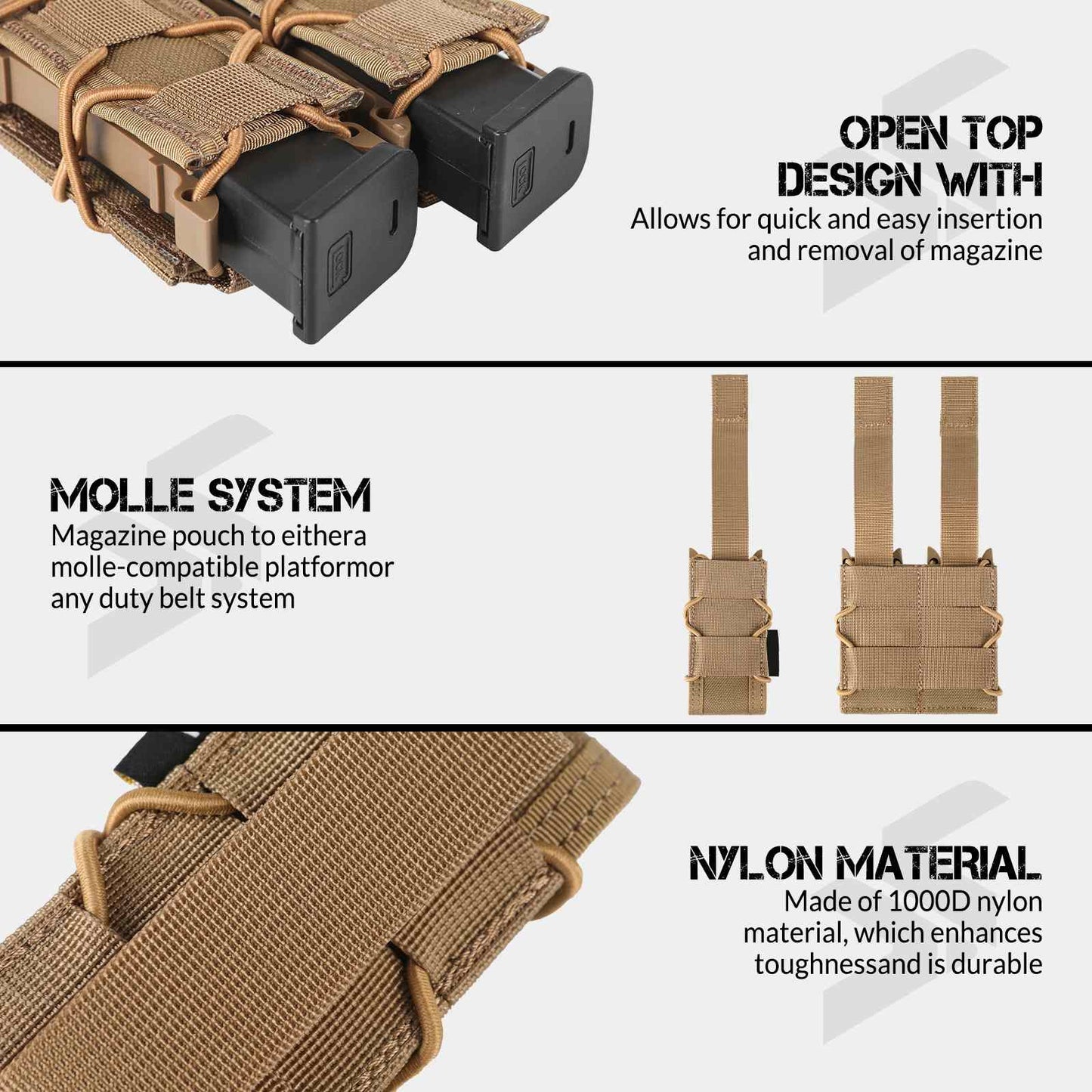 Votagoo Molle Mag Pouch 9mm/.40 Caliber Single/Dual Stack Adjustable Mag Pouch