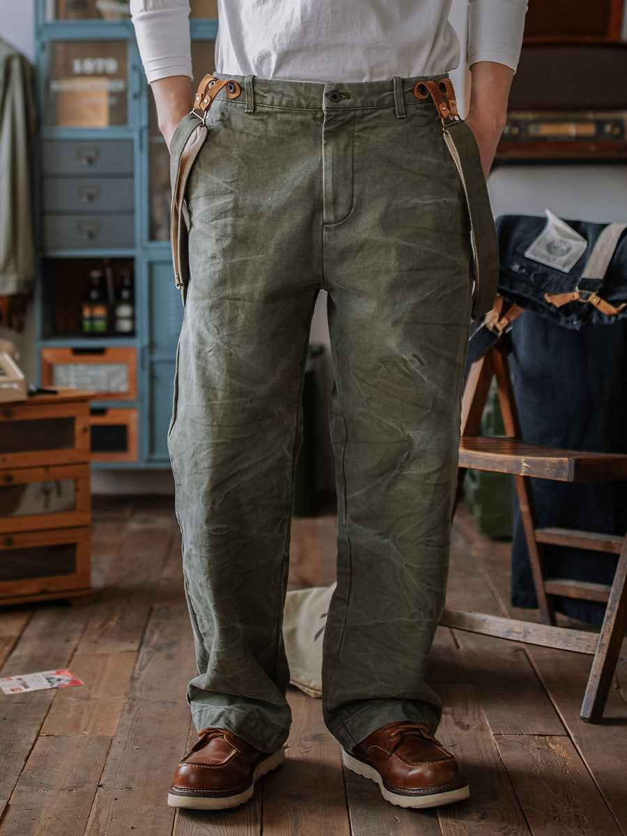 Vintage Canvas Pants with Suspenders