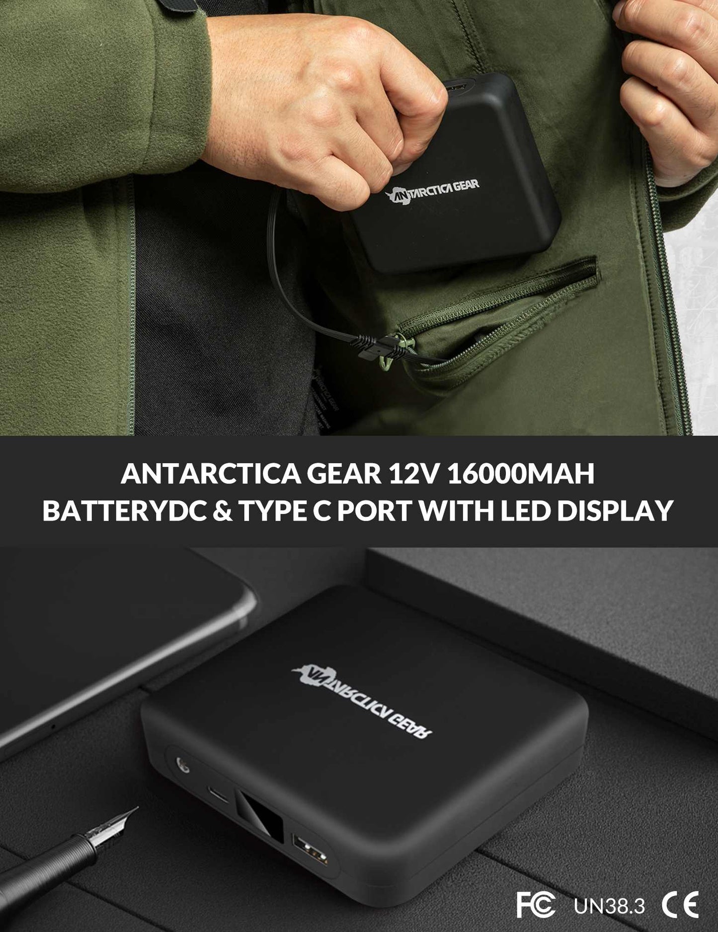 ANTARCTICA GEAR Fleece Heating Jacket, Fit Zip Hood Winter Jacket For Men