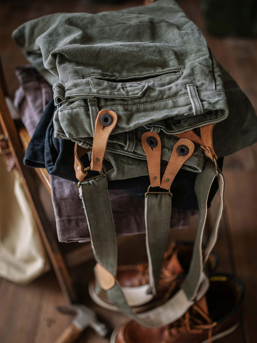Vintage Canvas Pants with Suspenders