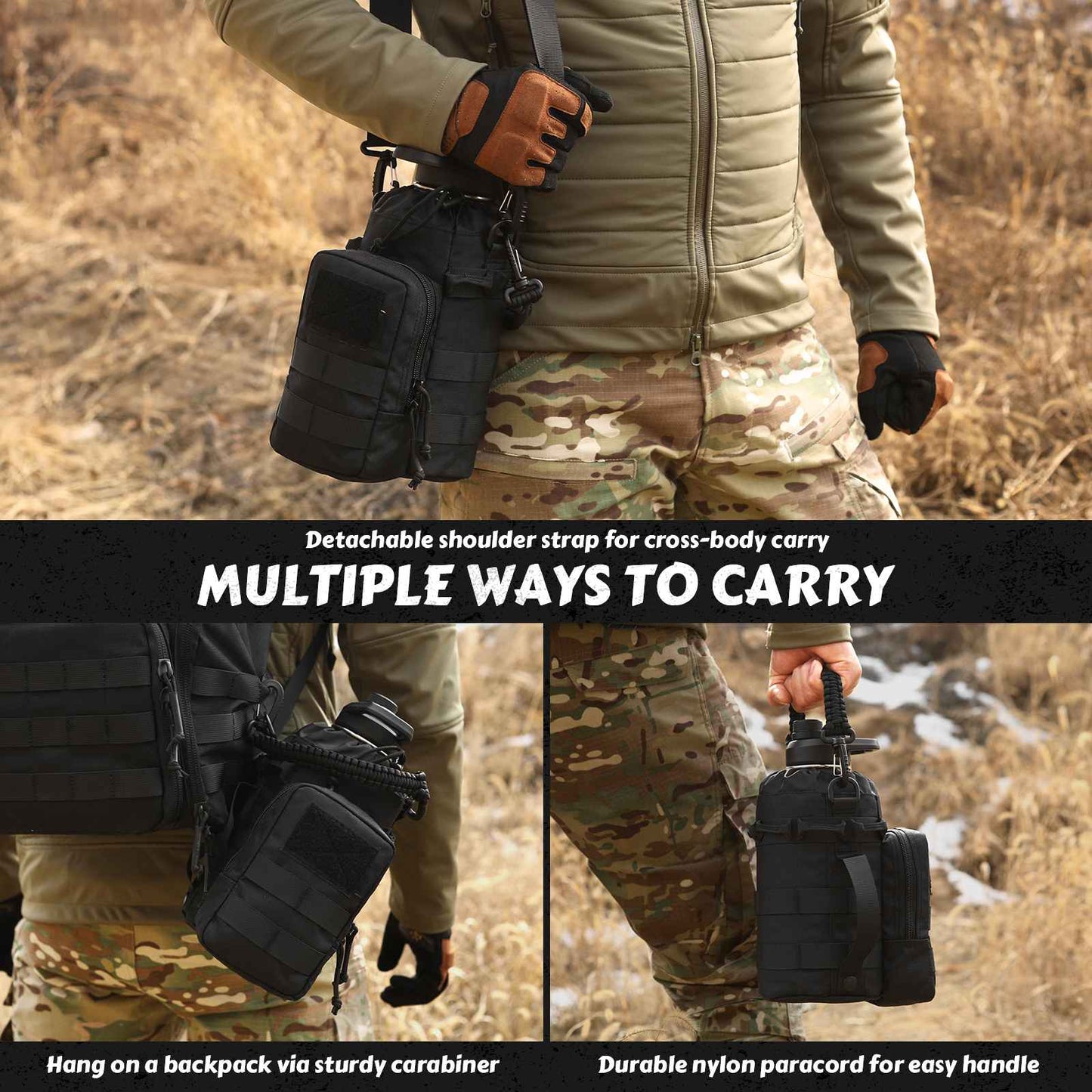 Votagoo 64Oz Half Gallon Stainless Steel Insulated Tactical Water Bottle with Metal Military Water Bottle Tactical Carrier Bag