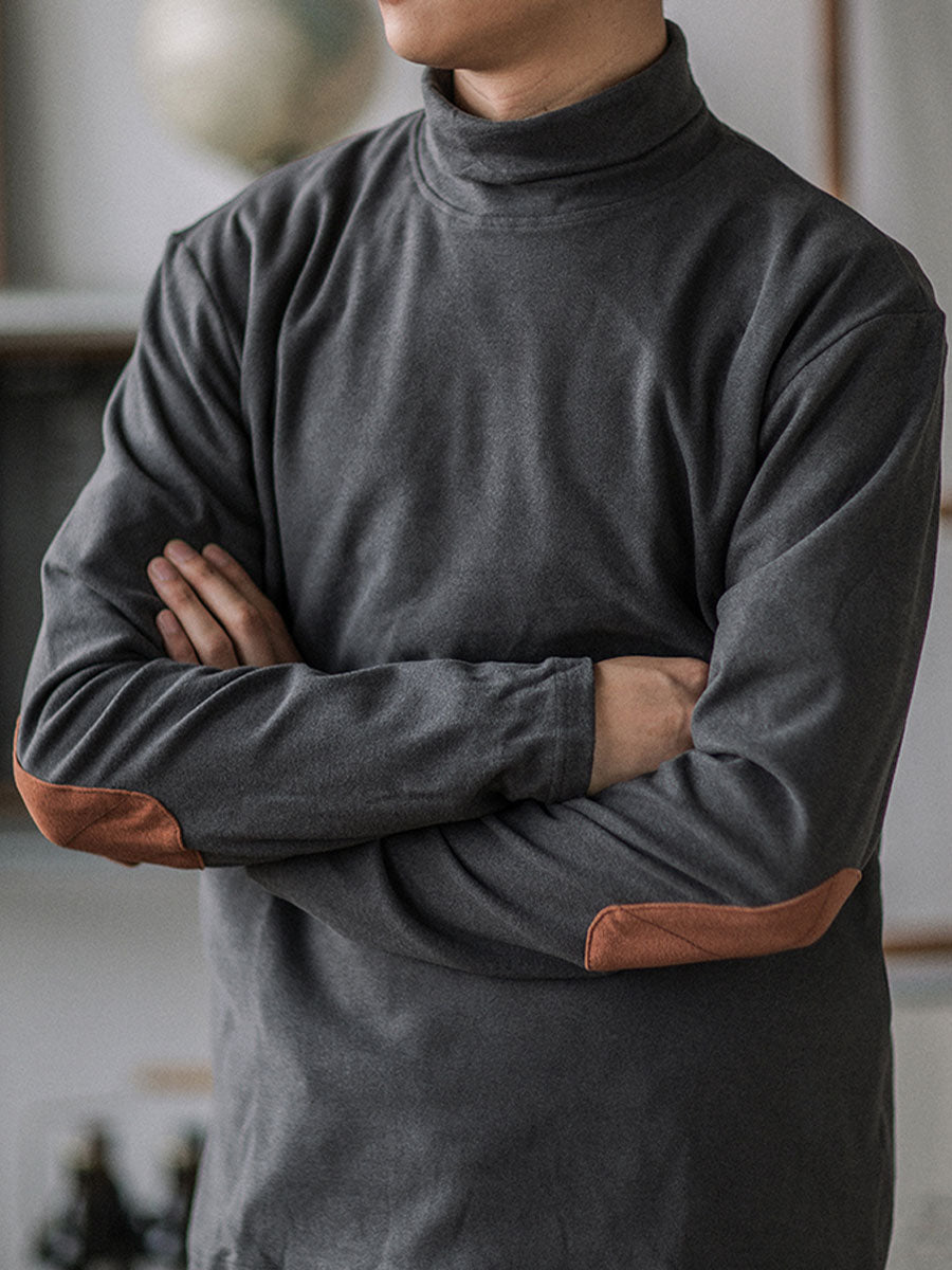 Classic Fit Suede-Patch Turtleneck