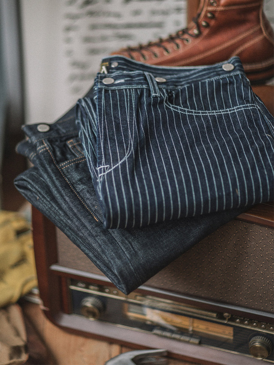 デリックマン NAVY PIN STRIPE × INDIGO DENIM 32 Pinstripe Selvedge Jeans – DeepSea Locker