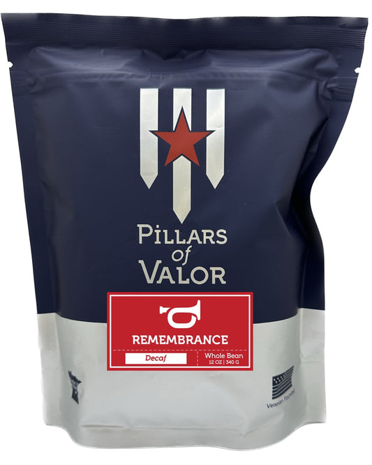 Remembrance Decaf Coffee – Honor the Fallen | Pillars of Valor (Water-Processed, Chemical-Free)