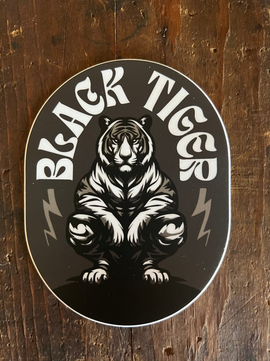 Black Tiger Oval Gray Sticker