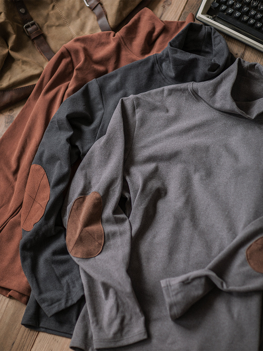 Classic Fit Suede-Patch Turtleneck