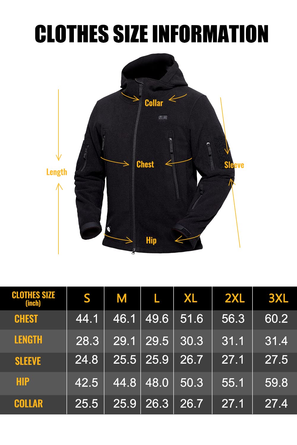 ANTARCTICA GEAR Fleece Heating Jacket, Fit Zip Hood Winter Jacket For Men