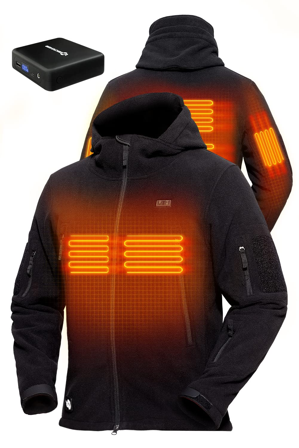 antarctica gear ANTARCTICA GEAR Fleece Heating Jacket, Fit Zip Hood Winter Jacket For Men Black / 2XL